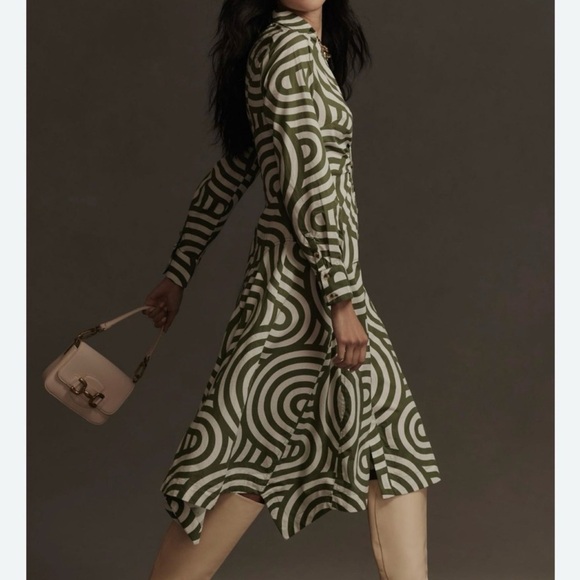 Anthropologie Poplin Shirt Dress - Kelly Green Size 16 - Picture 3 of 10